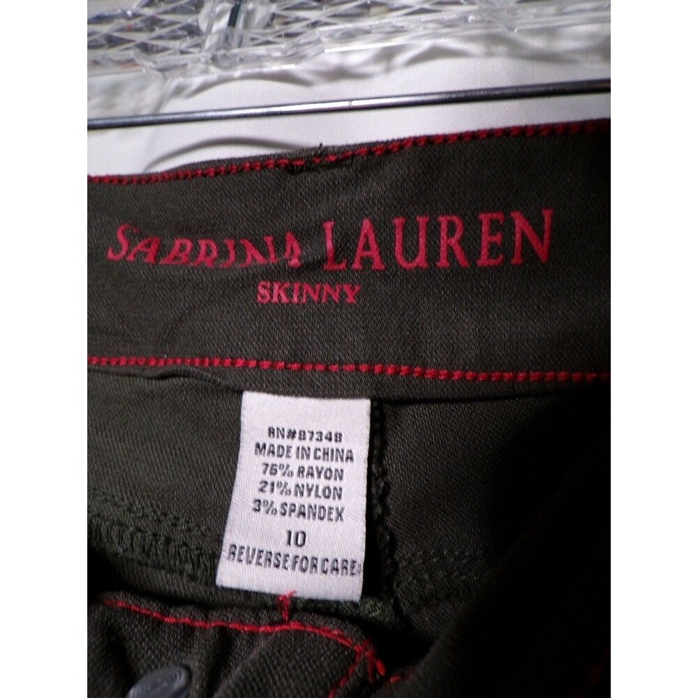 Sabrina Lauren Women's Skinny Pants Size 10 Olive Green Stretch - Picture 4 of 7